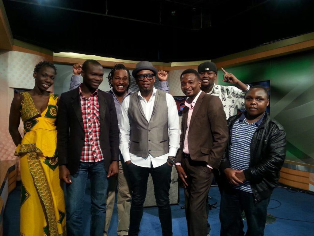 Juma Tutu and Swahili Jazz band with Jimmy Dludlu after a media interview in Nairobi