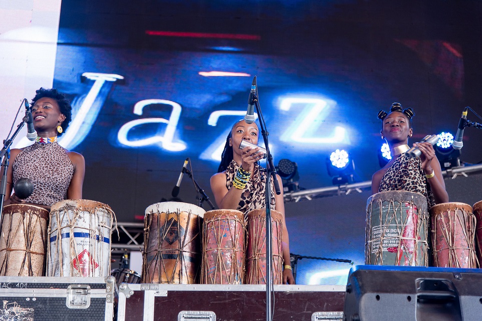 Three ladies on drums