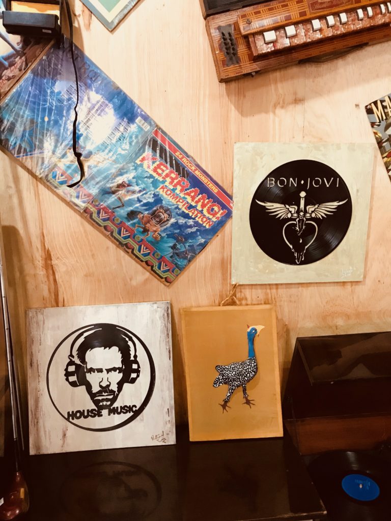 Njogu's vinyl artwork on display inside Jimmy's shop